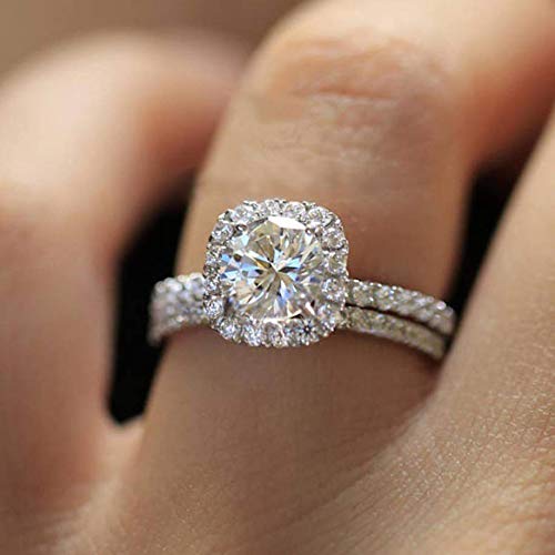 MAIHAOFashion Ring Cushion Cut ct Zircon Stone 925 Sterling Silver Engagement Wedding Band Ring Cubic Zirconia Promise Halo Engagement Ring Anniversary Size 6-10 (US Code 7)