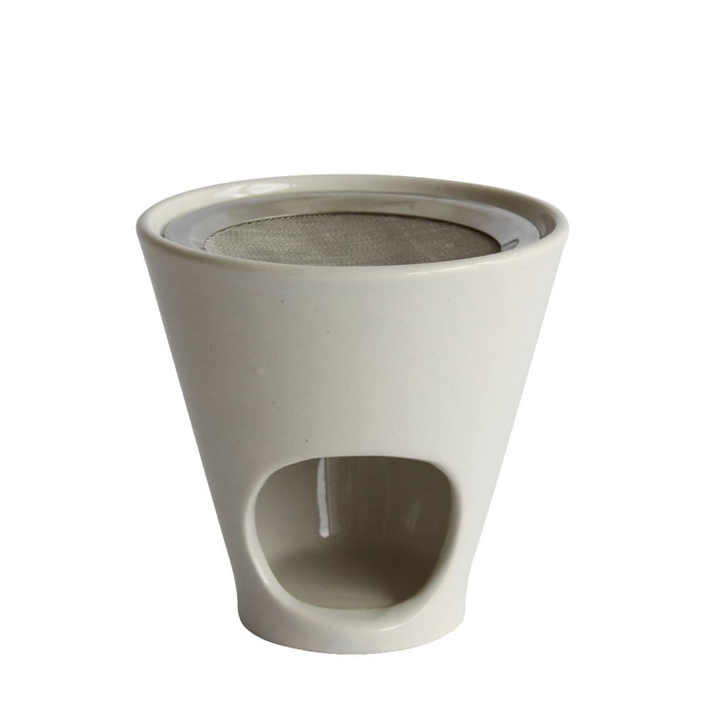 Bitto Jule Incense Burner, in White, 9.5 cm, Diam. 10 cm, Fair Trade, Ceramic with Stainless-Steel Sieve, Diam. 9 cm