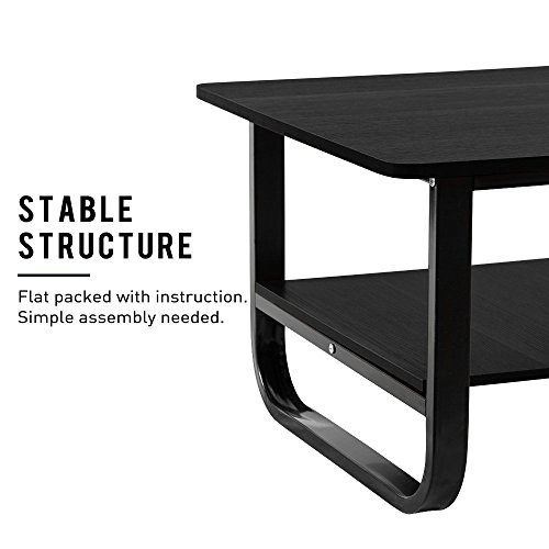Coffee Table, Pexfix Modern Solid Wooden Tea Table Simple Design Rustic Black Living Room Coffee Table with Storage Shelf