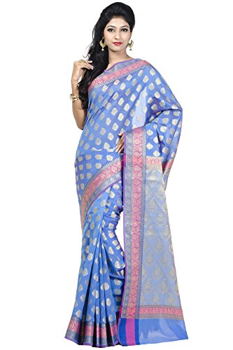Chandrakala women s traditional blue cotton silk,banara…