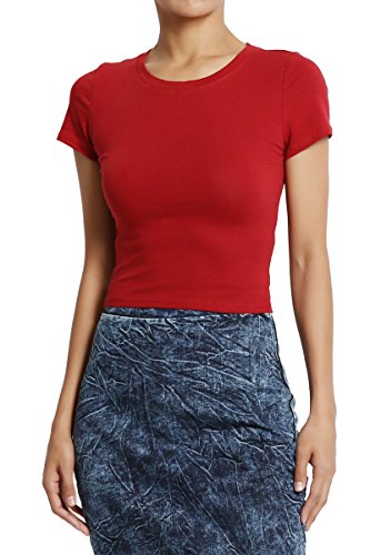 TheMogan Women's Short Sleeve Round Crew Neck Crop T-Shirt Tee Top Rust M