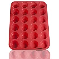 Laminas Silicone Mini Muffin Cupcake Baking Pan 24 Cup Size, BPA Free, Non Stick, Easy To Clean, Oven / Microwave / Dishwasher / Freezer safe, Heat Resistant Up To 450F, Red - Plus Free Recipe eBook