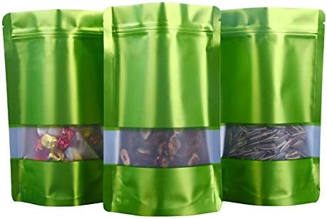 100 Pack Premium Aluminum Foil Mylar Recloeable Ziplock Bags Heavy Duty Stand Up Pouches Heat Sealable Zipper Bags Coffee Bulk Food Storage Samples Bags (Green, 18x26cm (7x10.2"))