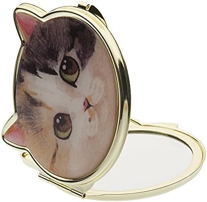 Douzi Travel Mirror, 2× Magnification + 1× Mirror, Compact Mirror with Cute Cat Design (Silent)