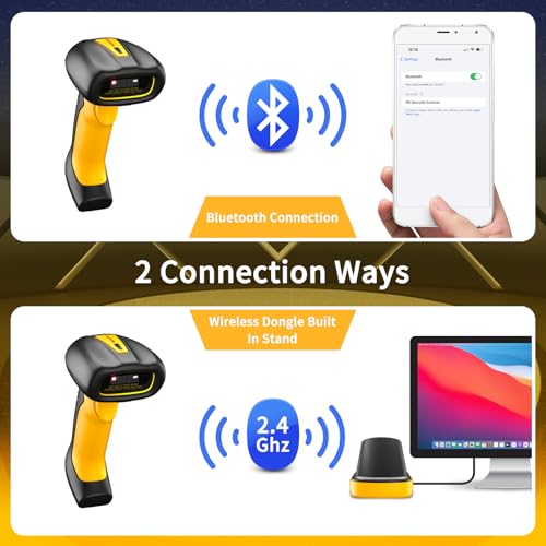 NetumScan Industrial Quality Wireless Bluetooth 1D/2D Barcode Scanner 2600mAh Battery with Charging Station Compatible with POS, PC, iPhone, Android Retail