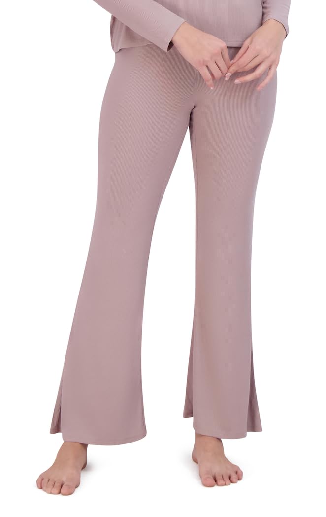 Photo 1 of Steve Madden Women's Soft Ribbed Flare-Leg Sleep Pants, Cozy Pajama Bottoms, Bark, Medium