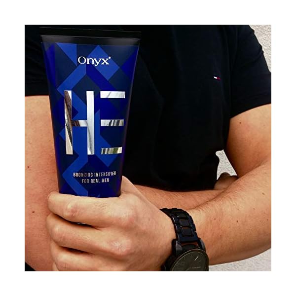Onyx-He-Advanced-Sunbed-Tanning-Lotion-Bronzing-Intensifier Onyx HE Mens Tanning Lotion - Sunbed Accelerator - Bronzing Cream for Fast & Dark Tan Results - Light Formula for Stain…