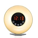 Bioxo Sunrise Simulation Alarm Clock, 5 Colors Atmosphere Lamp Wake-up Light, 3-Brightness Bedside Light, Touch Control Morning Alarm Light with Nature Sounds & FM Radio White