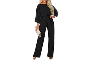 ASYOLY Dokotoo Jumpsuits for Women Casual Loose Batwing Sleeve Dressy Crewneck Rompers Long Pants Belted Wide Leg Overall