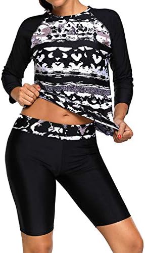 Topgraph Women's Tankini Set Long Sleeve Swimwear with Legging Short Uv Protection Swimsuit 2 Pieces Rash Guard