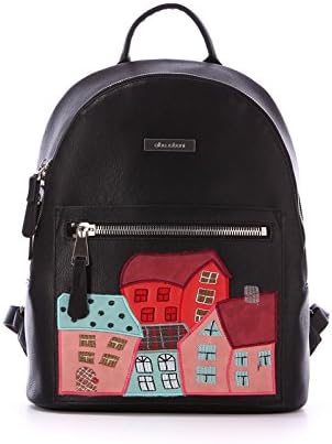 Alba Soboni Designed Black Girl's Medium Embroidered Zip PU Leather Women's Casual Backpack
