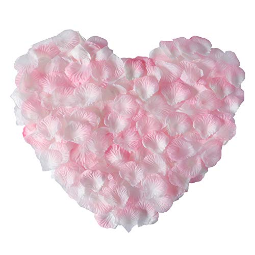APICCRED 2000 PCS Artificial Silk Flower Rose Petals for Bridal Wedding Party Decoration (White and Pink)
