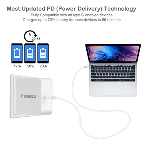 Tranesca 65W Type C Wall Charger with 6ft Type c Cable for Charging MacBook Pro/Air 2018,iPad Pro 2018, Nexus 6P, LG G6, Pixel C/3/2/XL, Nintendo Switch and More (All Type C Charging Enabled Devices) - Thumbnail 5