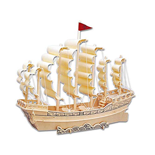 3D Wooden Puzzle Building Blocks Toys Manual DIY Stereo Model Diagram Creative Assembled Educational Toy for Kids and Adults -Sailboat&Jeep&Helicopter