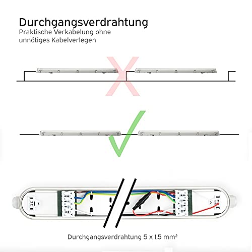 NCC-Licht LED Feuchtraumleuchte Wannenleuchte 150cm 1x 22W T8 Röhre 840 Neutralweiß 4000K IP65 mit Sensor – Bild 6