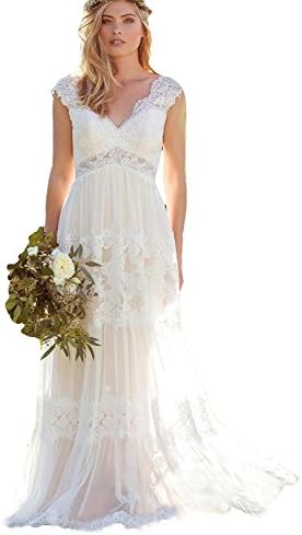 LastBridal Women Lace Cap Sleeves Bridal Gowns Tea Length Short Beach Wedding Dresses for Bride WD0034