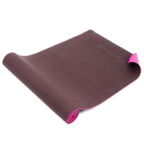 ProsourceFit Original Yoga Exercise Mat ¼” (6mm) Thick for Comfort and Stability with Carrying Straps, Non Slip – Brown/Pink