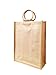 Natural Color Jute Burlap 3 Bottle Wine Carry Bag with front window and with cane handles size 11