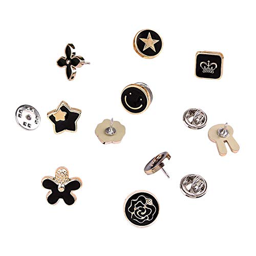 Joyci 10-Pack Women Shirt Brooch Buttons Lapel Pins Novelty Suit Vest Safety Buckle Metal Tie Tacks Pin Back Clutch (Black A)
