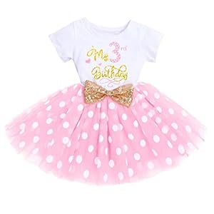 IBTOM CASTLE Verjaardagsjurk voor babymeisjes, 1e, 2e, 3e verjaardag, korte mouwen, katoen, body Minnie Mouse, polka…