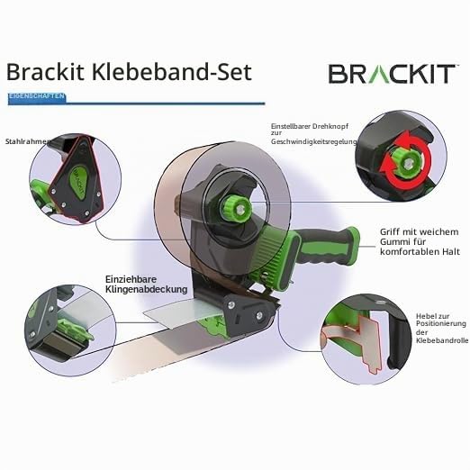 brackit Transparentes Verpackungsband mit Spender, 48 mm x 66 m, Packung mit 6 Rollen – Starkes, strapazierfähiges Packband für regelmäßigen Gebrauch oder Umzug – Versiegelt einfach Ihre Pakete und 5