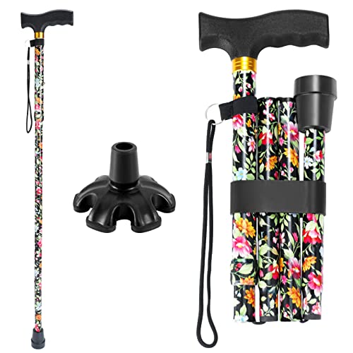 Walking Cane PANZHENG Cane for Man/Woman | Mobility & Daily Living Aids | 5-Level Height Adjustable Walking Stick | Comfortable Plastic T-Handle Portable Walking Stick Folding Cane