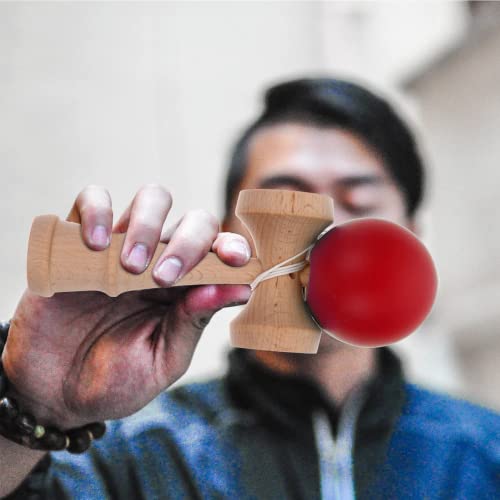 Excefore Wooden Prime Kendama - Cup and Ball Catch Toy for Enhanced Cognitive Skills, Balance, Reflexes, Creativity, and Hand-Eye Coordination - for Beginners (Red)