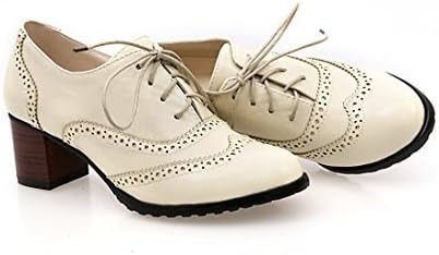 England Brogue Shoe Womens Lace-up Mid Heel Wingtip Oxfords Vintage PU Leather Shoes