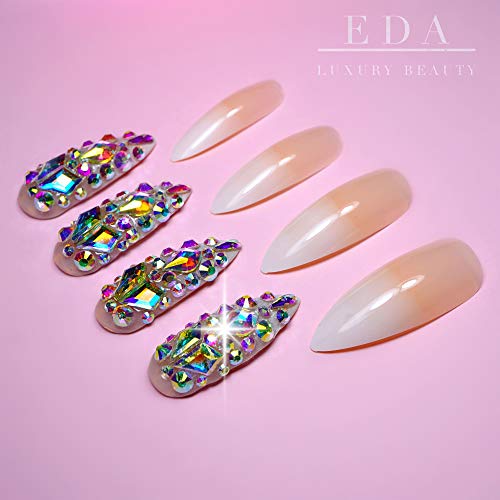 EDA LUXURY BEAUTY NUDE PINK OMBRE WHITE FRENCH 3D JEWEL DESIGN Press On Nails Full Cover Acrylic Nail Kit Artificial Nail Tips False Nails Extra Long Round Pointed Almond Stiletto Nail Art Fake Nails 3 EDA LUXURY BEAUTY NUDE PINK OMBRE WHITE FRENCH 3D JEWEL DESIGN Press On Nails Full Cover Acrylic Nail Kit Artificial Nail Tips False Nails Extra Long Round Pointed Almond Stiletto Nail Art Fake Nails