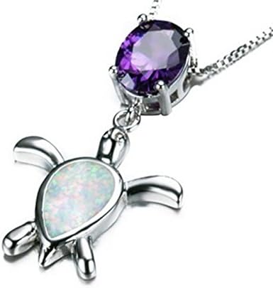Fortonatori Created White Opal Necklace Teardrop Turtle 925 Silver Pendant Necklace 18" Chain