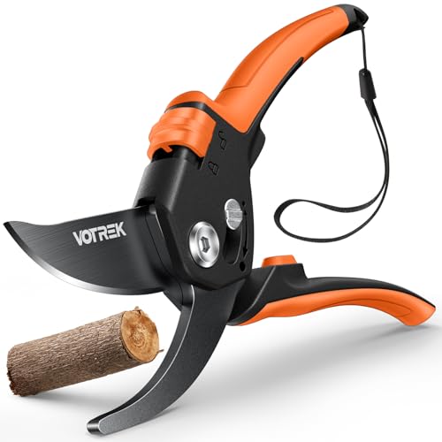 VOTREK 8.5 inch bypass secateurs with continuous handle opening, professional rose shears & pruning shears with SK5 steel and internal spring for effortless cutting - ideal for weak hand strength. Bracelet: Gift