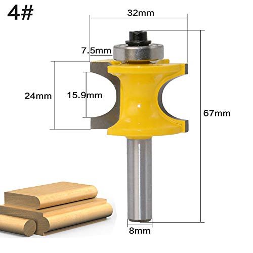 LEATBUY 1/4 Inch Shank Bullnose Router Bit 5PCS, Half Round Bearing Carbide Tipped Round Edge Cutting Bits， Radius 1/8" 3/16" 1/4" 5/16" 3/8", Woodworking Tool Milling Cutter CNC Router Tool - Thumbnail 4