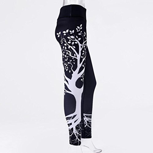 Yoga Leggings,FUNIC Womens Printed Sports Yoga Workout Gym Fitness Exercise Athletic Pants High Waist (L, Black)