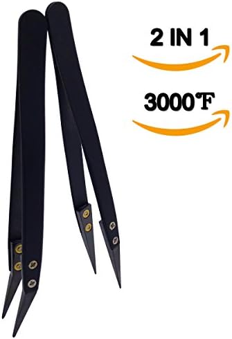 Black Ceramic Tweezers Set, Non-Conductive, Anti-Magnetic, Anti-Acid, Suitable for Acid Occasions, SMD &amp; Solder &amp; Precision Machinery &amp; High-Temp Operations (2 in 1)
