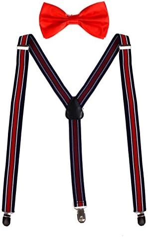 Sunny Ocean Men's Dress Suspenders and Red Bow Tie Set for Men Red Stripe