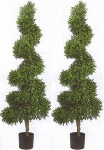 Silk Tree Warehouse Two 6 Foot Tall 20 inch Wide Outdoor Artificial Boxwood Spiral Topiary Trees Potted Uv Rated Plants