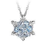 Dolland Women Vintage Blue Crystal Snowflake Zircon Flower Silver Pendants Necklaces Jewelry,Dark Blue