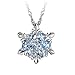 Dolland Women Vintage Blue Crystal Snowflake Zircon Flower Silver Pendants Necklaces Jewelry,Dark Blue