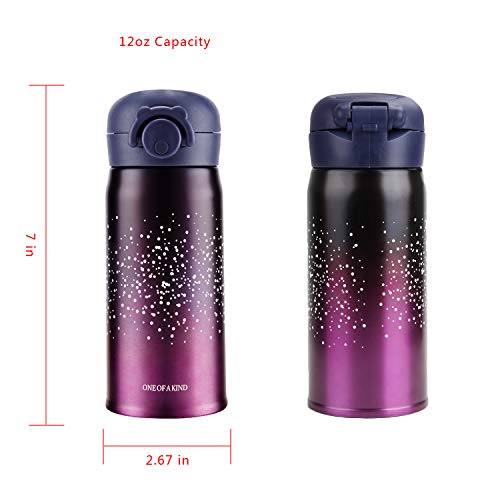 EsOfficce Water Bottle Thermoses,Stainless Steel Vacuum Insulated Keep Hot Cold Thermal Flask,Leak Proof BPA Free Thermal Cups for Kids Adult Office School Indoor Outdoor,12oz,Starry Gradient Red - Thumbnail 6