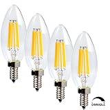 SooFoo E12 Candelabra Base 6W Dimmable COB LED Filament Candle Light Bulb,2700K Warm White 600LM,60W Incandescent Replacement,4 Pack