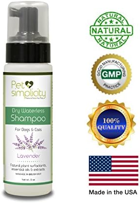 Dry Waterless Pet Shampoo Conditioner &amp; Deodorizer - for Cats and Dogs - Fresh Clean Lavender Scent - Natural Bathless Foam Pet Wash - USA Manufactured - 8oz - 100% No Risk Guarantee