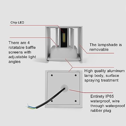 FUPE 4 Pieces Wall Light Outdoor/Indoor LED Cube Modern Wall Lamp White 20 W 3000 K Warm Light IP65 Waterproof Outdoor Wall Light Square Adjustable Beam Angle