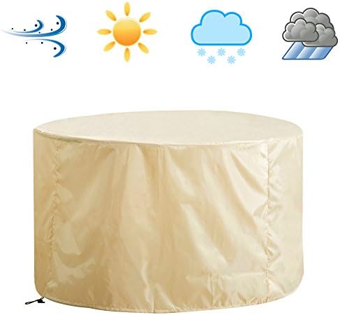 Patio Round Table and Chair Set Cover, Weatherproof Outdoor Furniture Cover, Water Resistance, Beige Color (Small)