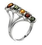 Multicolor Amber and Sterling Silver Fashion Statute Ring