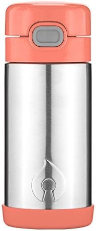 FIREKI Vacuum Insulated Stainless Steel Straw Bottle with Push Top (10 oz, Coral)