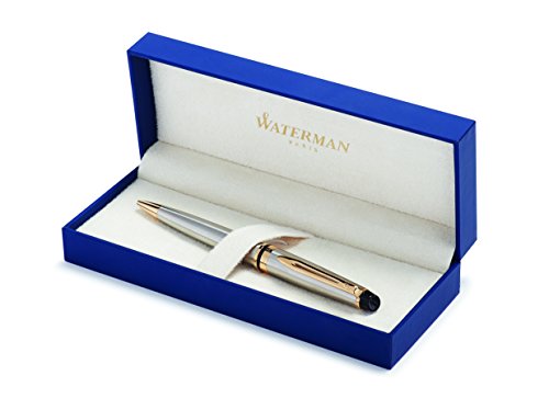 Waterman Expert Stainless Steel with Golden Trim, Ballpoint Pen with Medium Blue refill (S0952000)