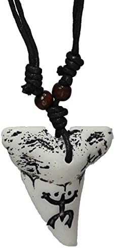 Unisex Faux Large Shark Tooth Necklace Carved Frog Statement Surfer/Skater Fashion Jewelry By EG..