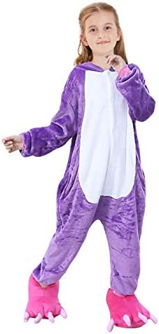 OPCOLV Kids Flannel One Piece Pajamas Unicorn Animal Hooded Sleepwear Homewear with Pockets Cosplay Costume 4-13 Years