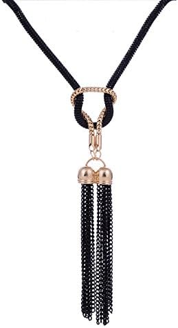 XAvoe Black White Tassel Pendant Necklaces for Women Fashion Simple Chain Knot Bond Charm Stone Long Necklace Jewelry (Black)