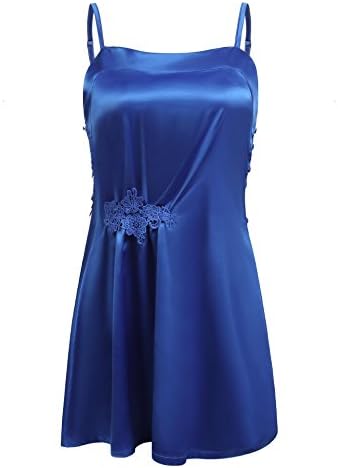 Elaver Ladies Lingerie Dress Silk Soft Nightgown Sexy Babydoll Dress (Royal Blue,M)